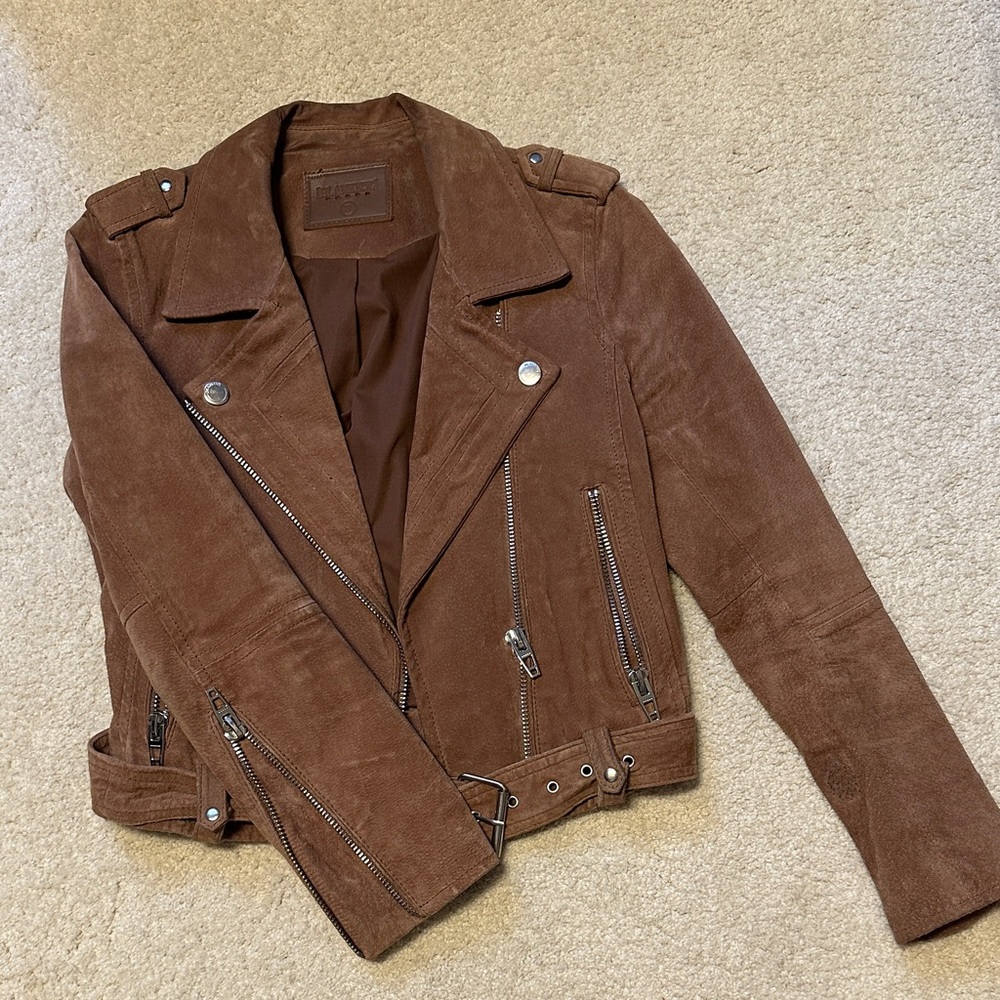 Blank NYC Brown Leather Jacket with Silver Accents